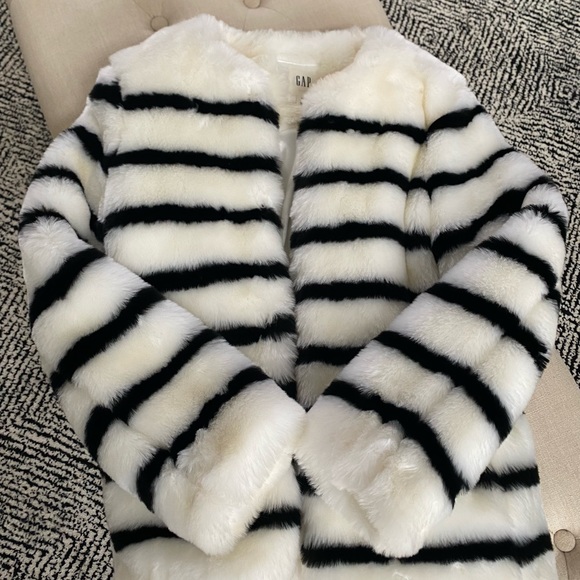Faux Fur Black And White Striped Coat - size x-small - Picture 2 of 12